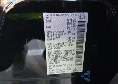 2025 Nissan Pathfinder Sv 4Wd z USA, uszkodzony, nr VIN 5N1DR3BC4SC312562